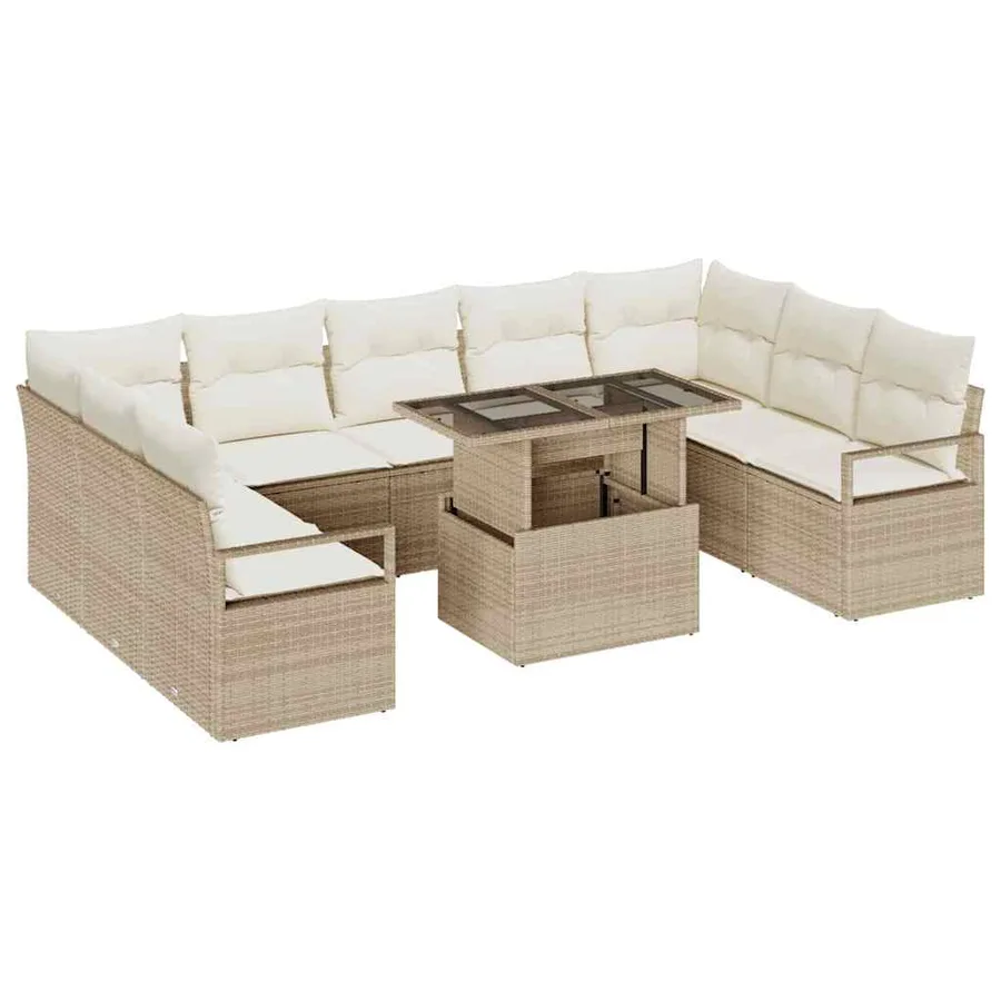 Ensemble de canapé de jardin 10 pcs Beige Poly rotin - 2