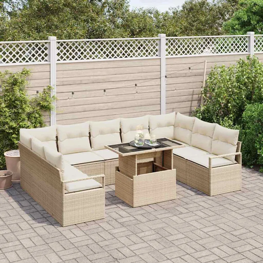 Ensemble de canapé de jardin 10 pcs Beige Poly rotin - 3