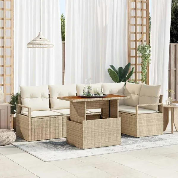 Ensemble de canapé de jardin 6 pcs Beige Poly rotin