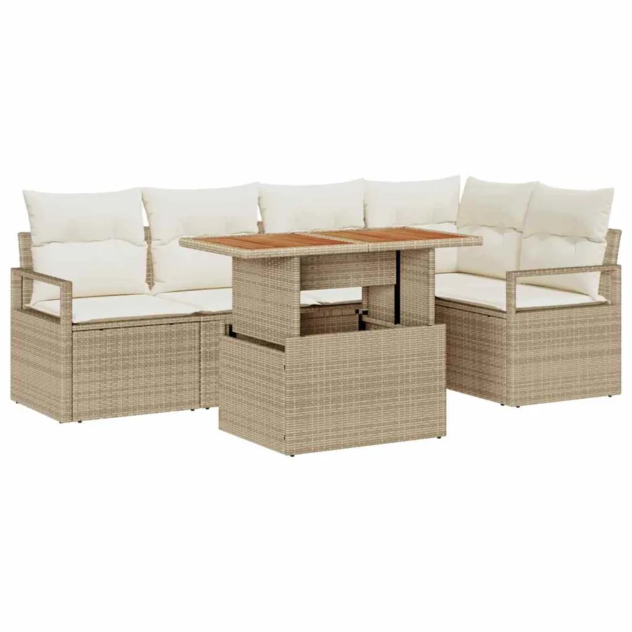 Ensemble de canapé de jardin 6 pcs Beige Poly rotin - 2