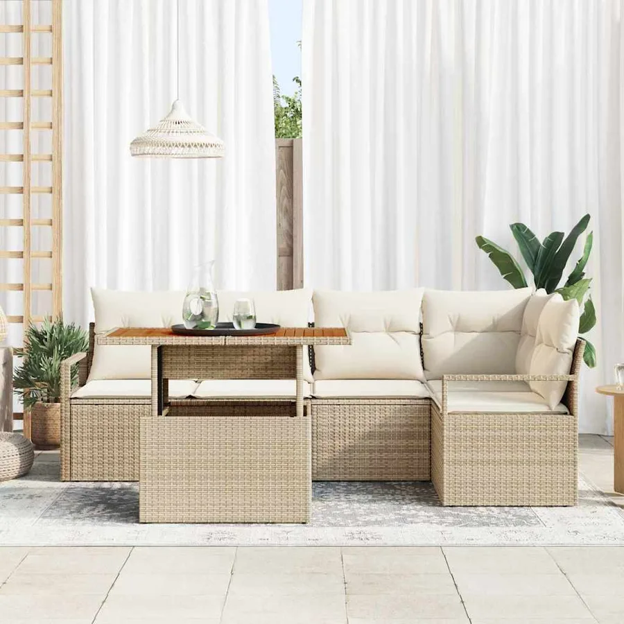 Ensemble de canapé de jardin 6 pcs Beige Poly rotin - 3