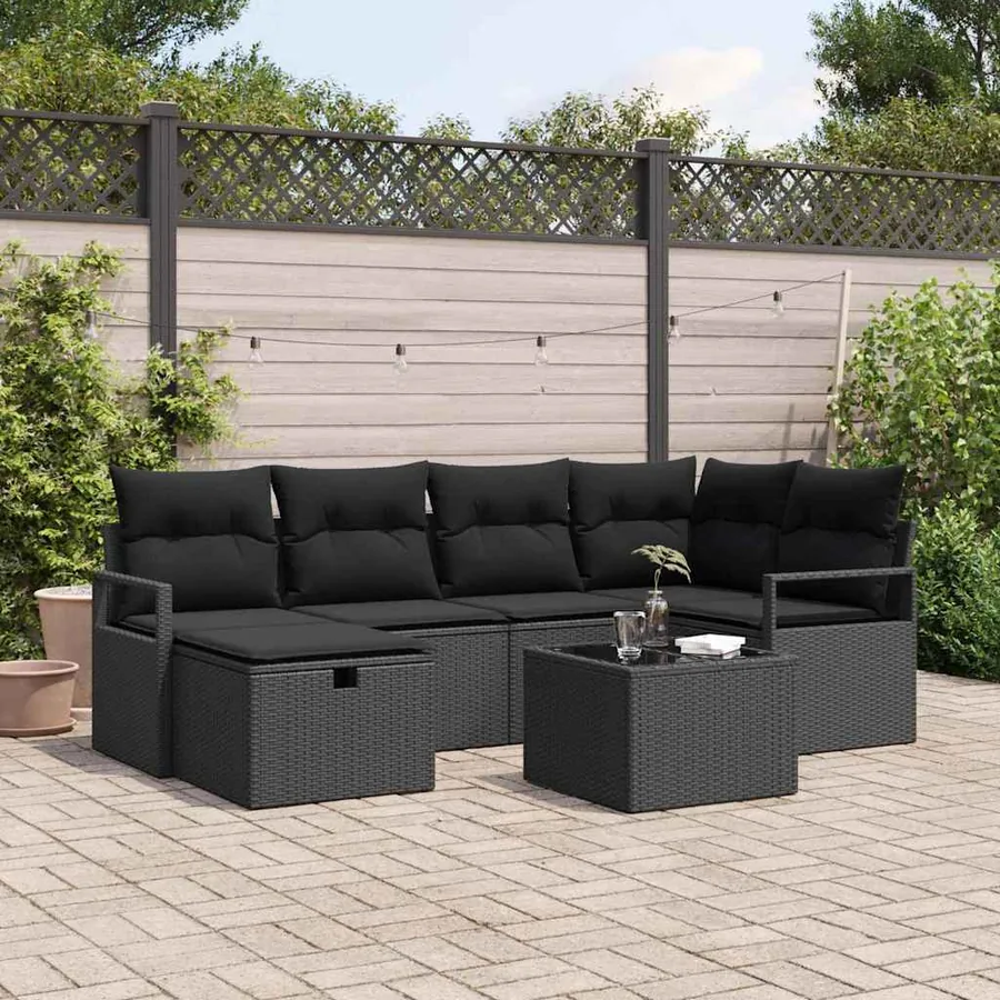 Ensemble de canapé de jardin avec coussin polyrotin