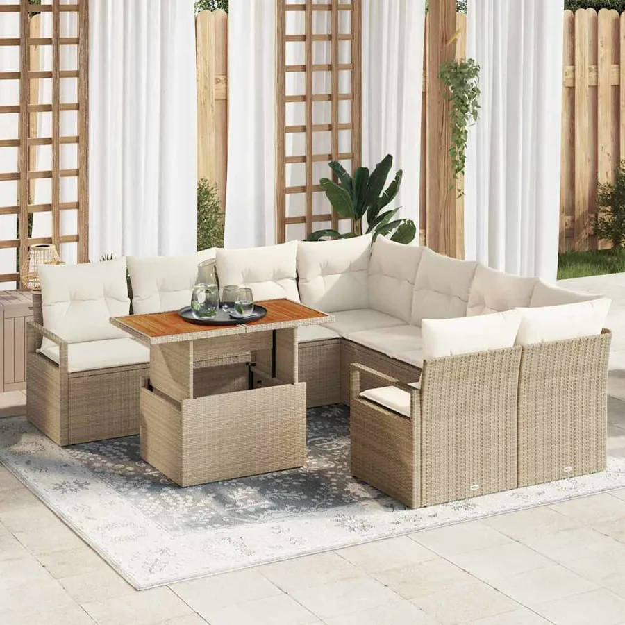 Ensemble de canapé de jardin 9 pcs Beige Poly rotin