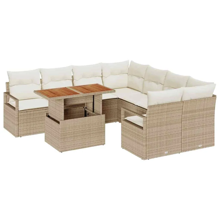 Ensemble de canapé de jardin 9 pcs Beige Poly rotin - 2