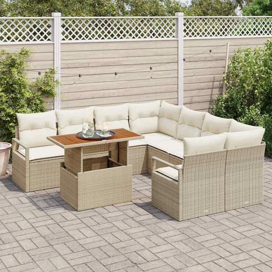 Ensemble de canapé de jardin 9 pcs Beige Poly rotin - 3