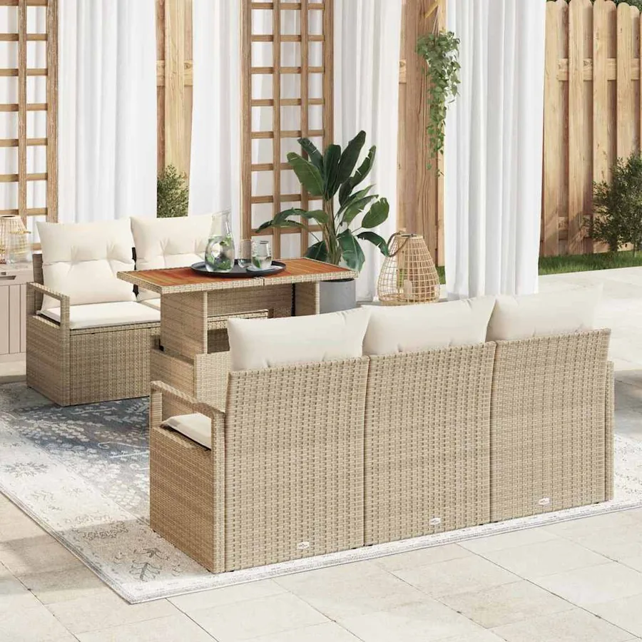 Ensemble de canapé de jardin 6 pcs Beige Poly rotin