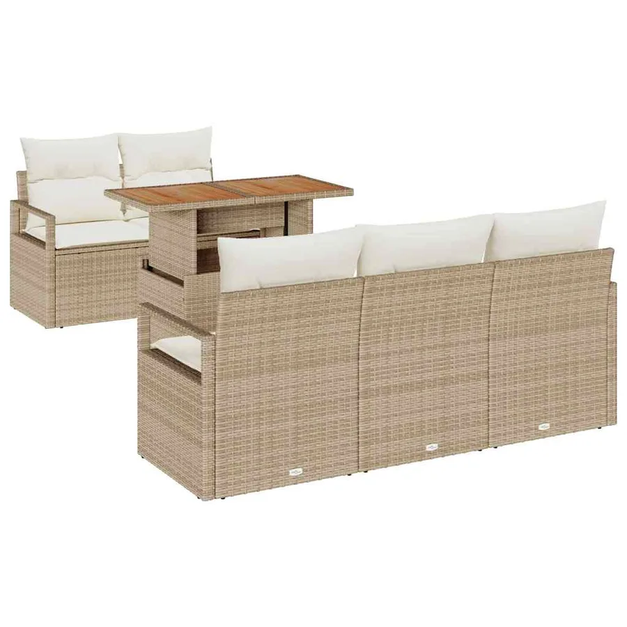Ensemble de canapé de jardin 6 pcs Beige Poly rotin - 2
