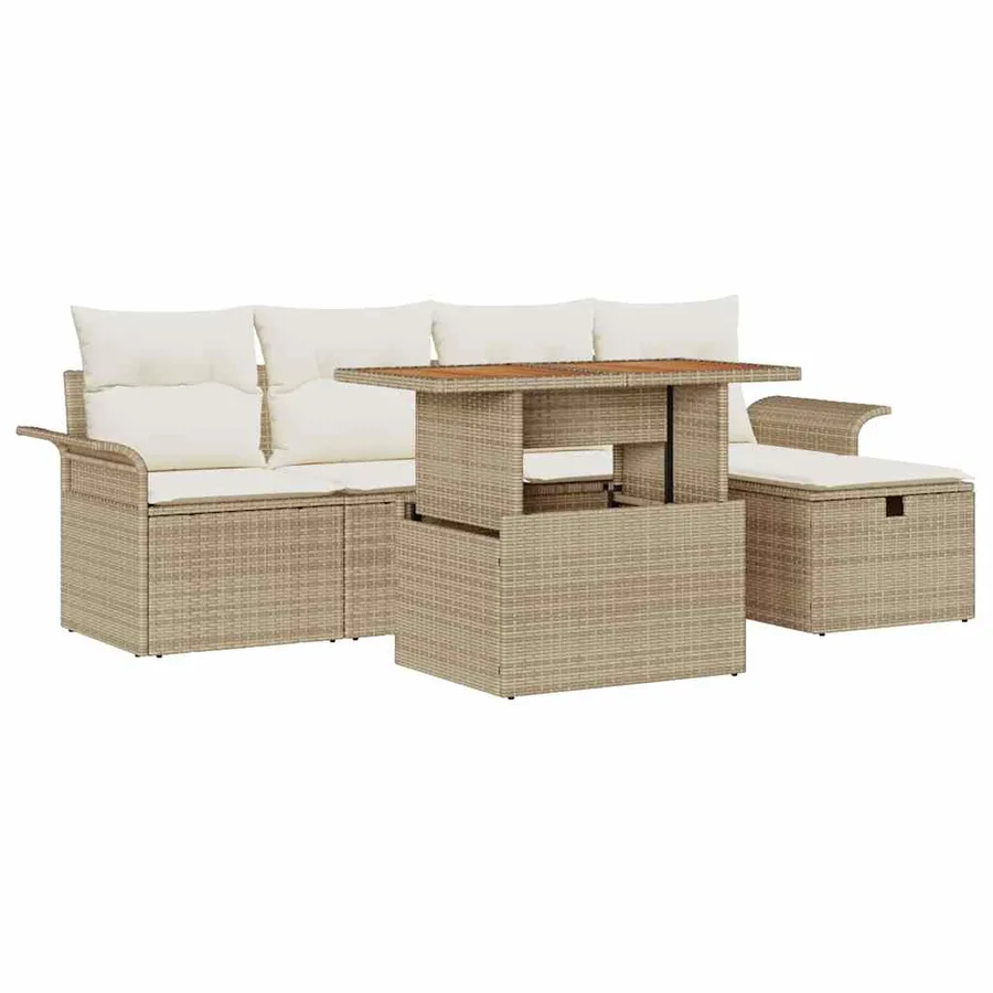 Ensemble de canapé de jardin 6 pcs Beige polyrotin - 2