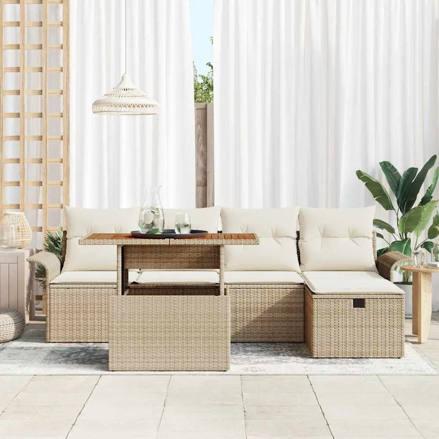Ensemble de canapé de jardin 6 pcs Beige polyrotin - 3
