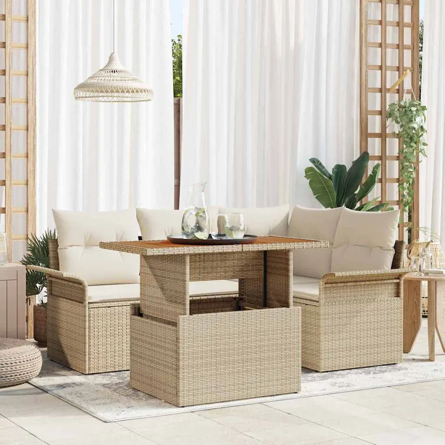 Ensemble de canapé de jardin 5 pcs Beige Poly rotin