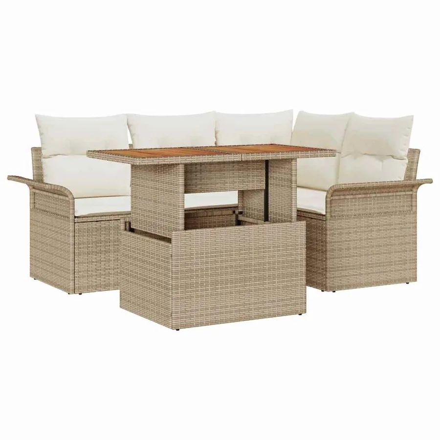 Ensemble de canapé de jardin 5 pcs Beige Poly rotin - 2