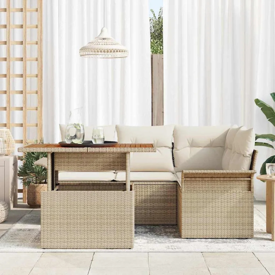 Ensemble de canapé de jardin 5 pcs Beige Poly rotin - 3