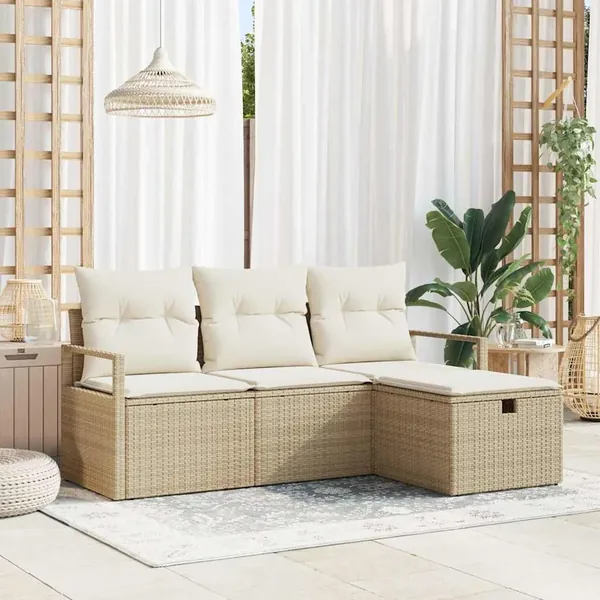 Ensemble de canapé de jardin 4 pcs Beige Poly rotin