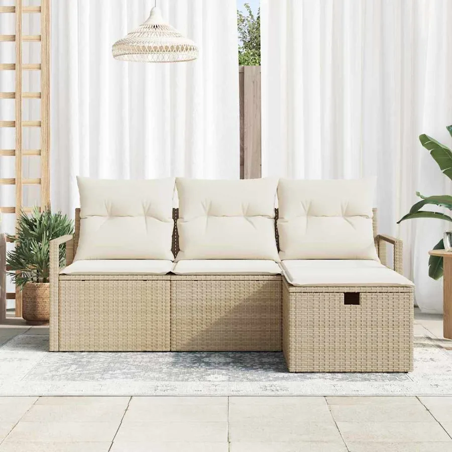 Ensemble de canapé de jardin 4 pcs Beige Poly rotin - 3