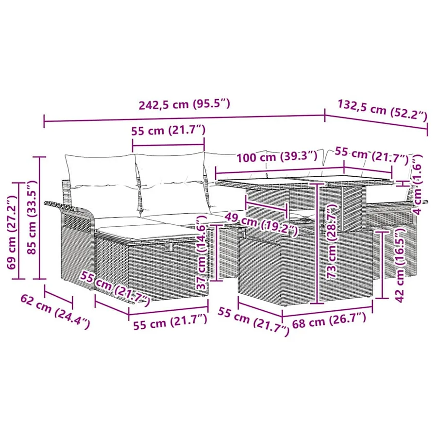 Ensemble de canapé de jardin 7 pcs Beige Poly rotin - 17