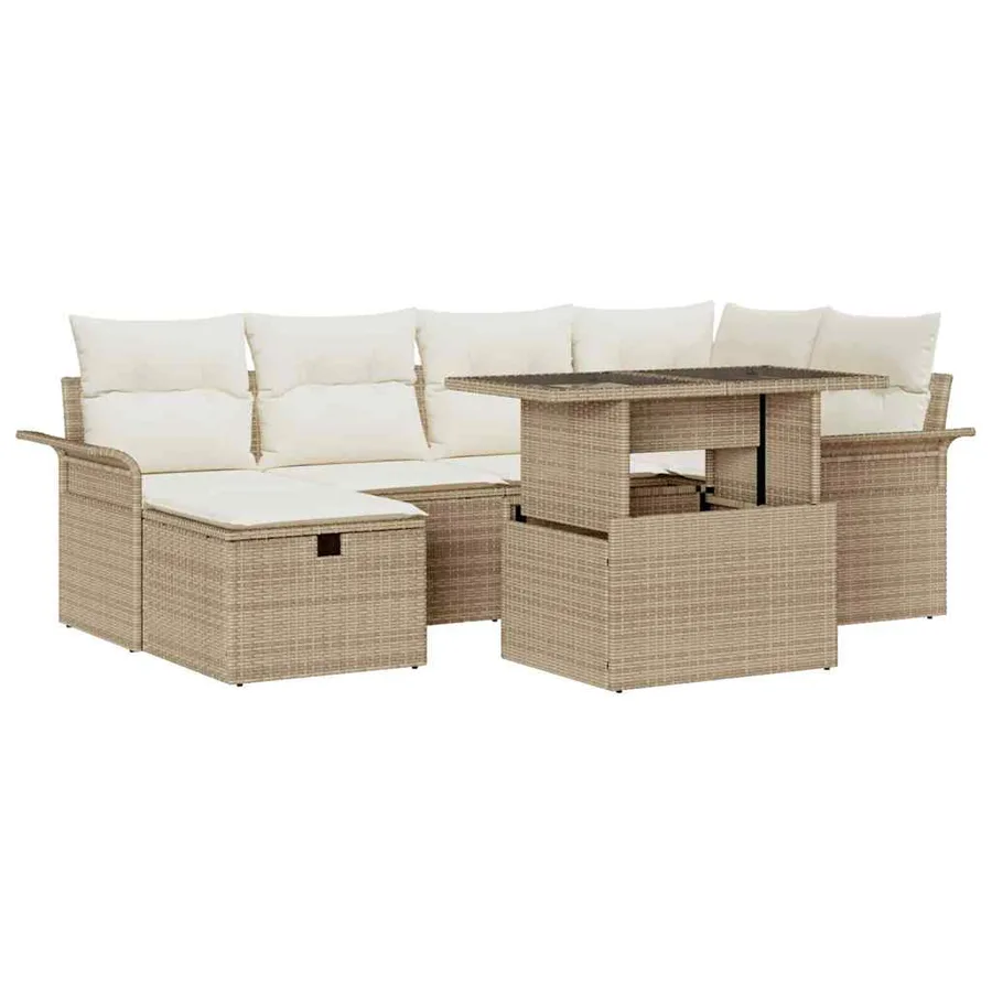 Ensemble de canapé de jardin 7 pcs Beige Poly rotin - 2