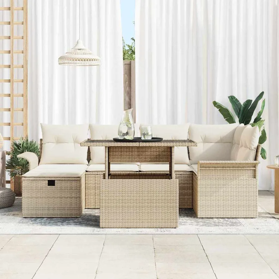 Ensemble de canapé de jardin 7 pcs Beige Poly rotin - 3