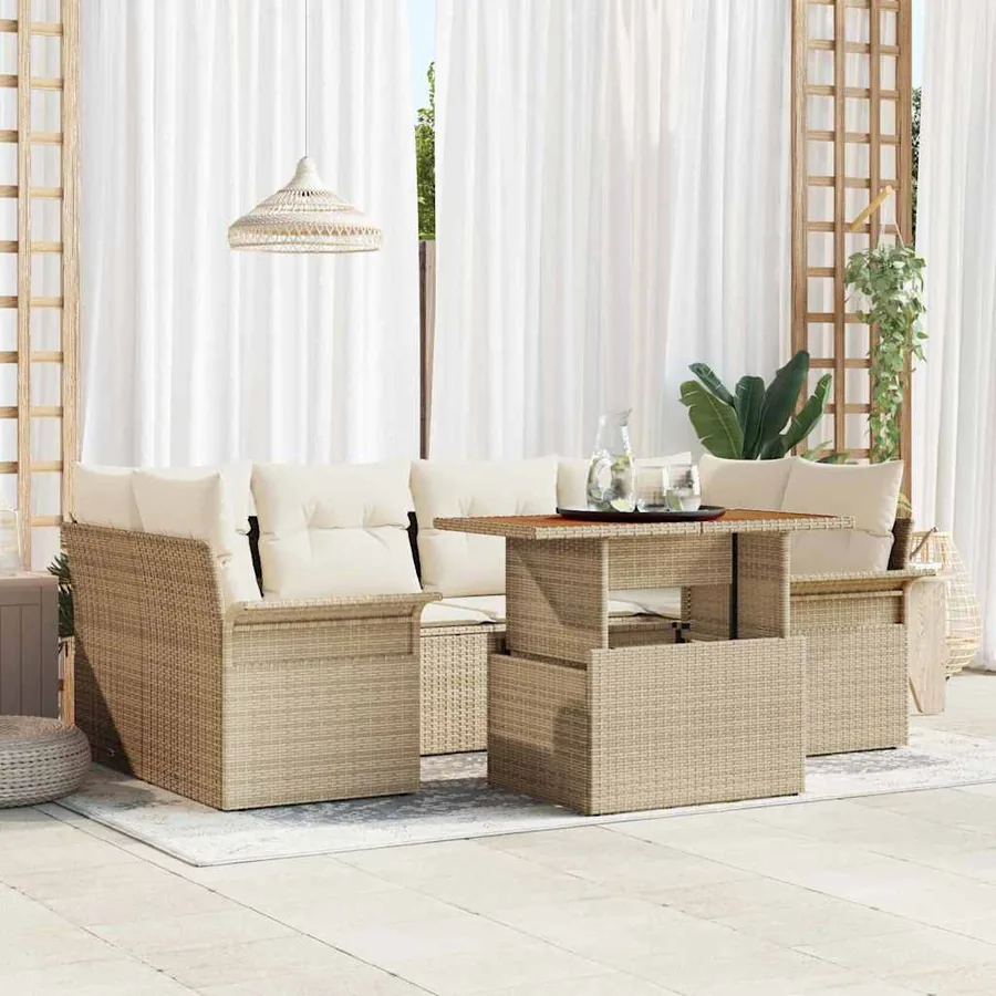 Ensemble de canapé de jardin 7 pcs Beige Poly rotin