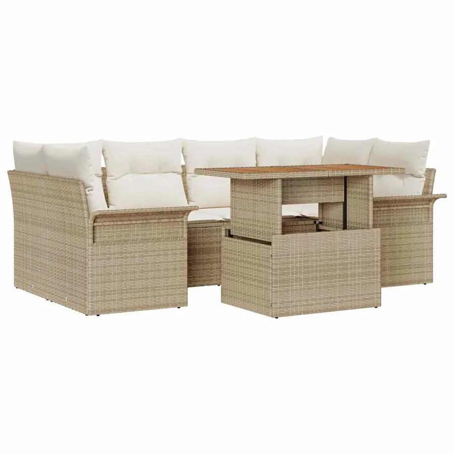 Ensemble de canapé de jardin 7 pcs Beige Poly rotin - 2