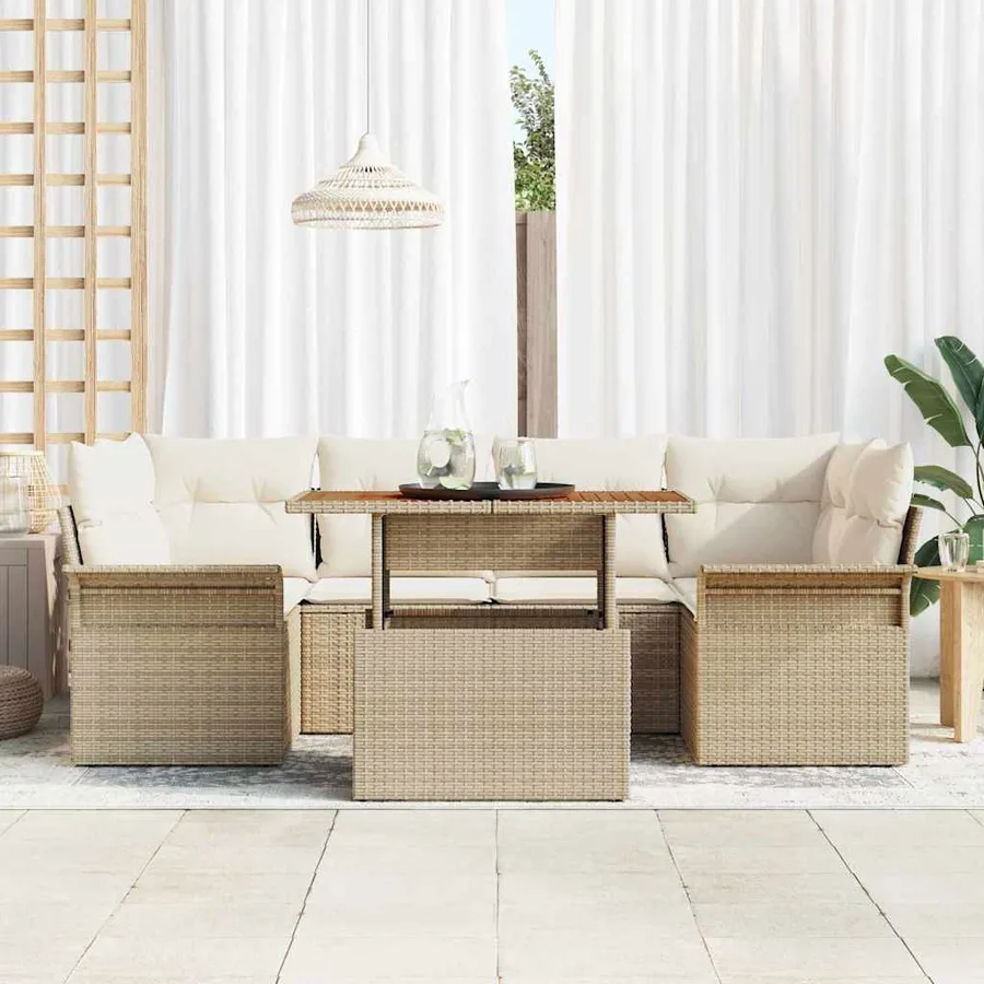 Ensemble de canapé de jardin 7 pcs Beige Poly rotin - 3