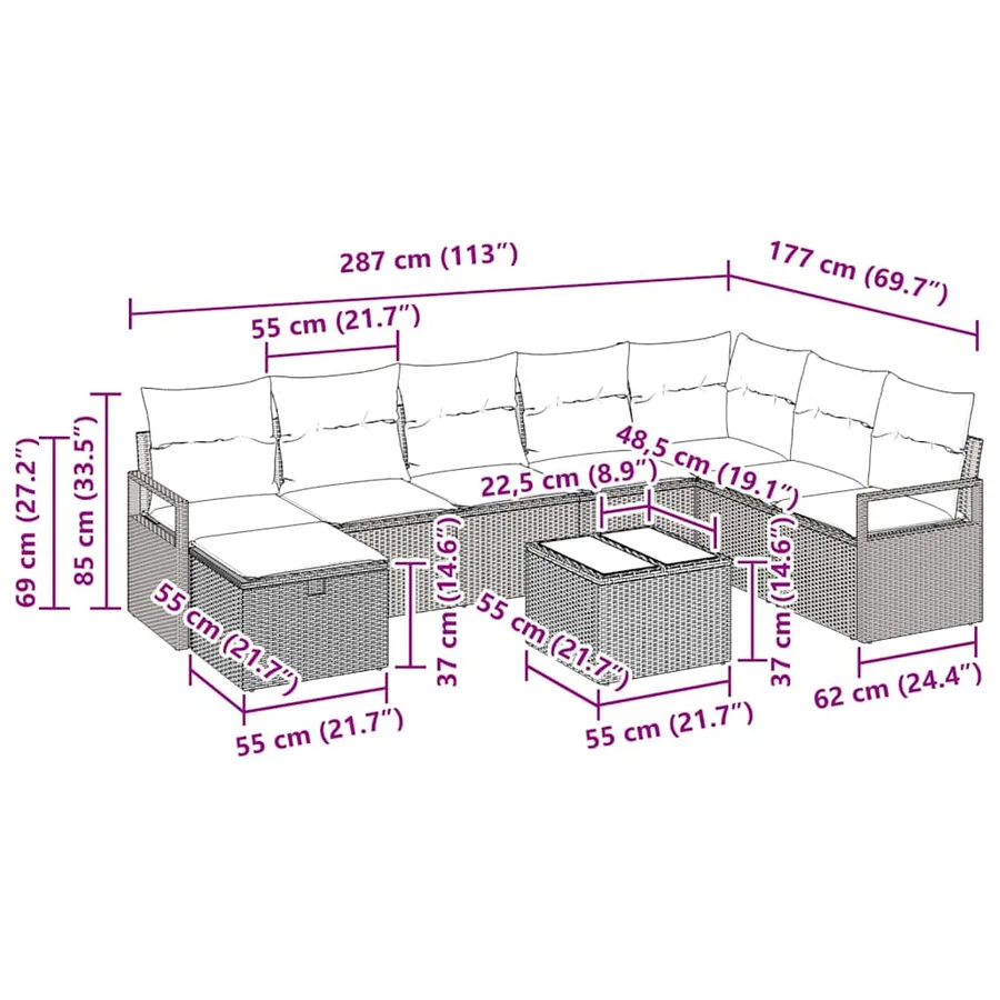 Ensemble de Canapés avec coussin 5 pcs polyrotin - 15