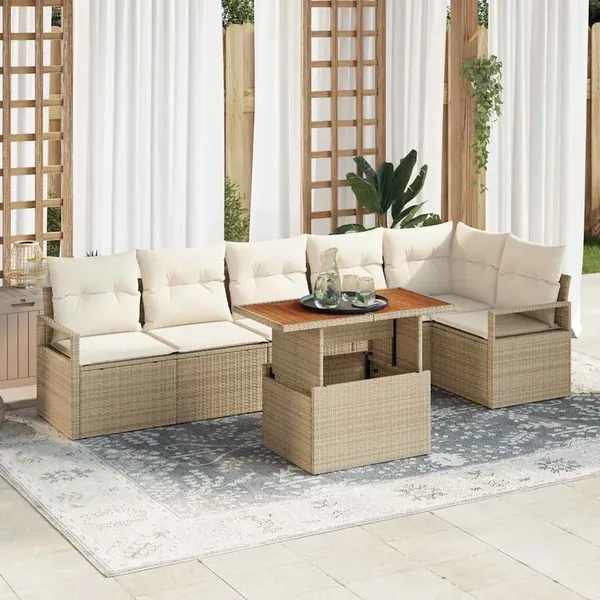 Ensemble de canapé de jardin 7 pcs Beige Poly rotin