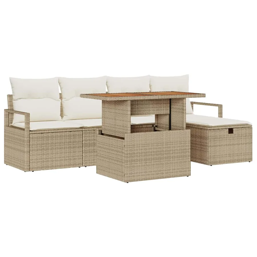 Ensemble de canapé de jardin 6 pcs Beige polyrotin - 2