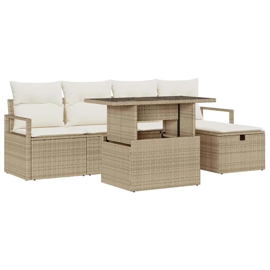 Ensemble de canapé de jardin 6 pcs Beige Poly rotin - 2