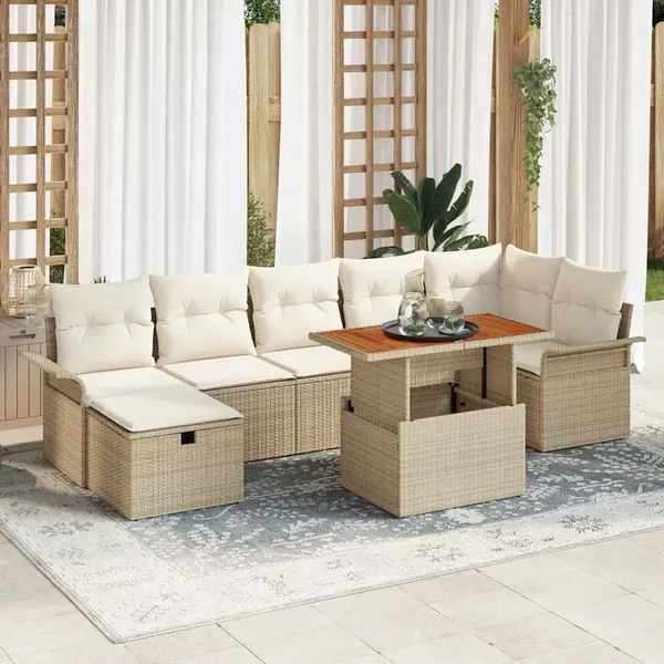 Ensemble de canapé de jardin 8 pcs Beige polyrotin
