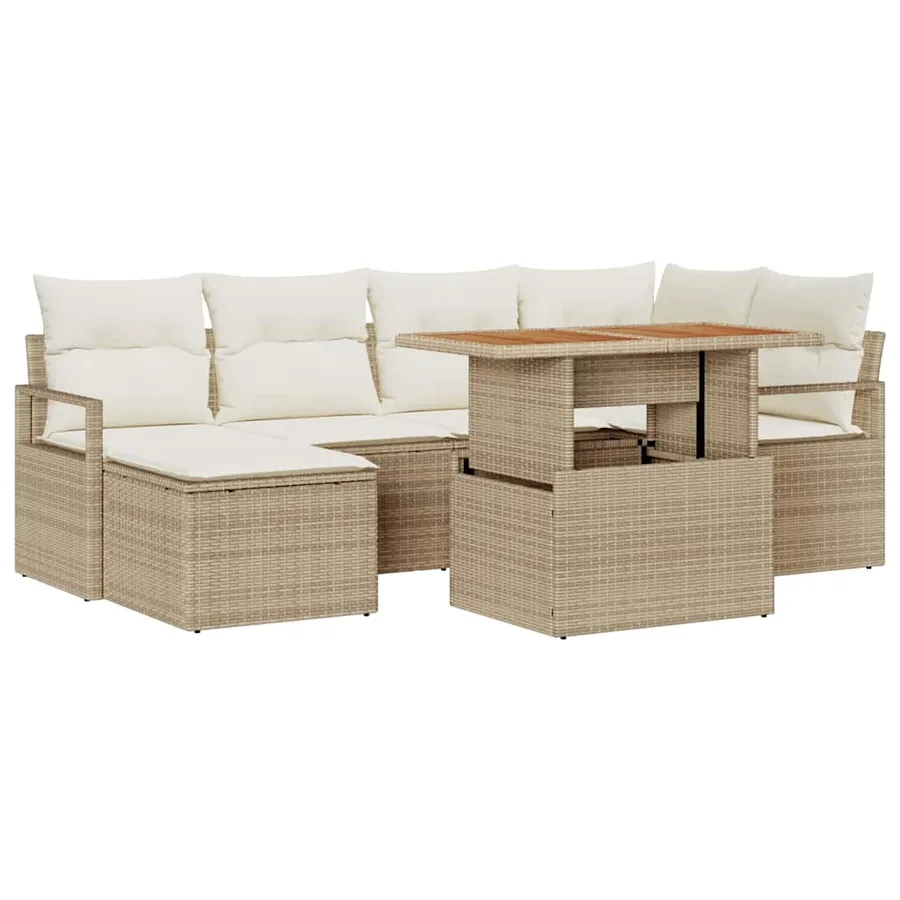 Ensemble de canapé de jardin 7 pcs Beige Poly rotin - 2