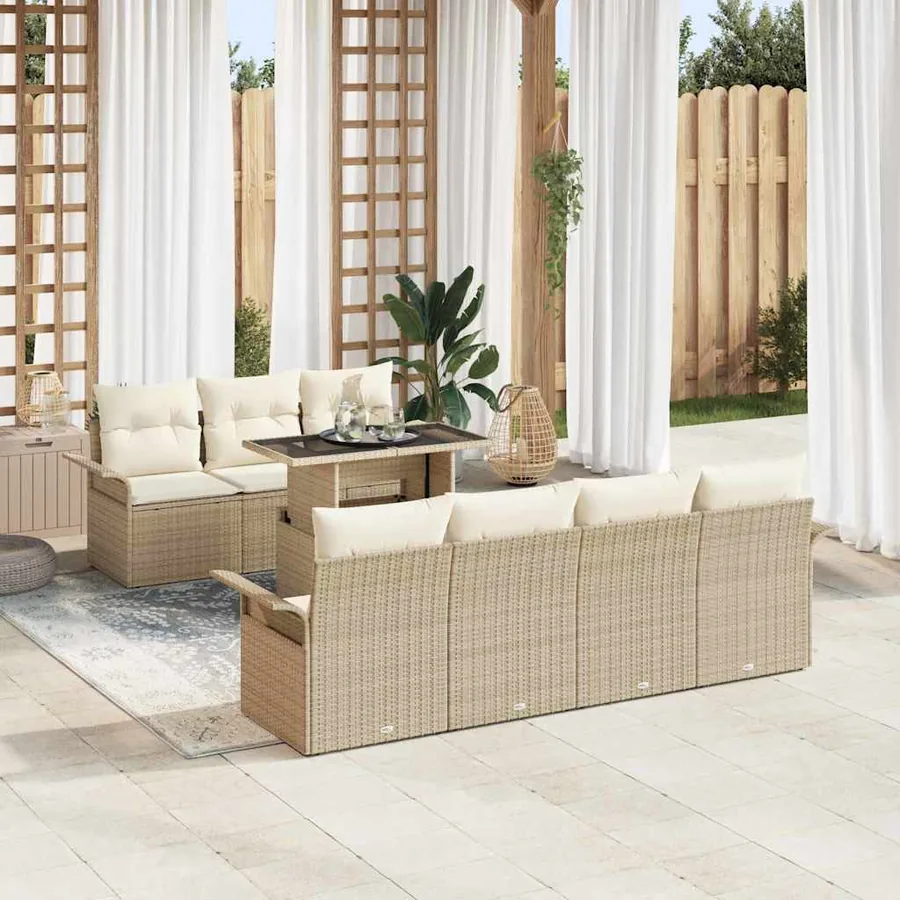 Ensemble de canapé de jardin 8 pcs Beige Poly Rattan