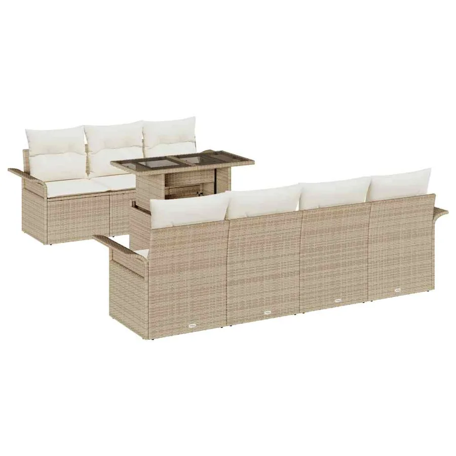 Ensemble de canapé de jardin 8 pcs Beige Poly Rattan - 2