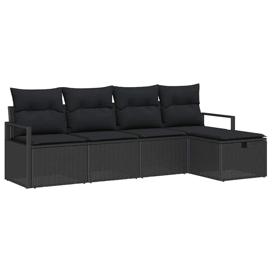 Ensemble de canapé de jardin avec coussin 5 pcs Noir Poly rotin - 2