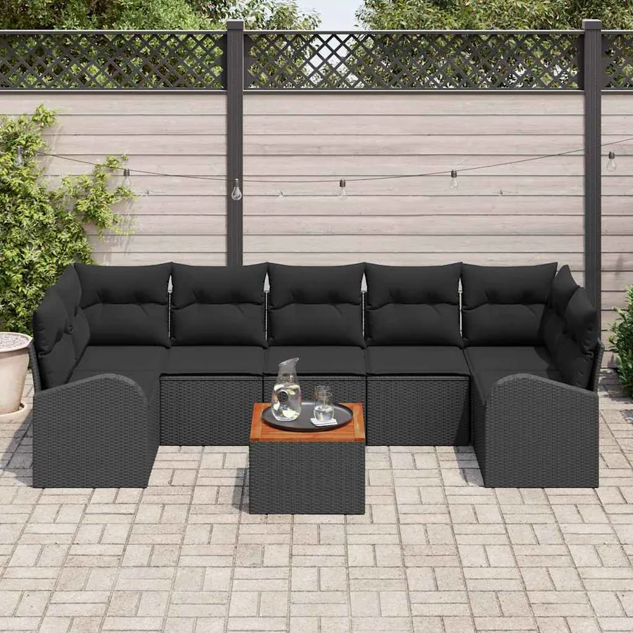 Ensemble de canapé de jardin avec coussin 8 pcs Noir polyrotin - 3