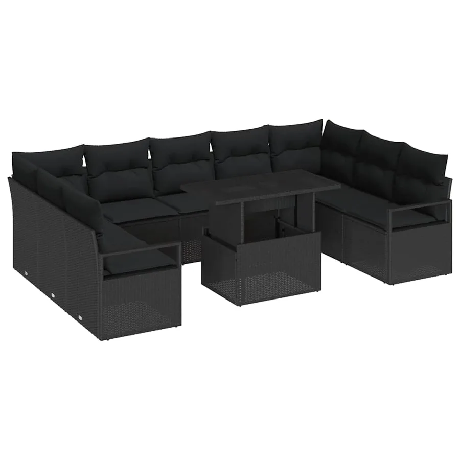 Ensemble de canapé de jardin 10 pcs Noir Poly rotin - 2
