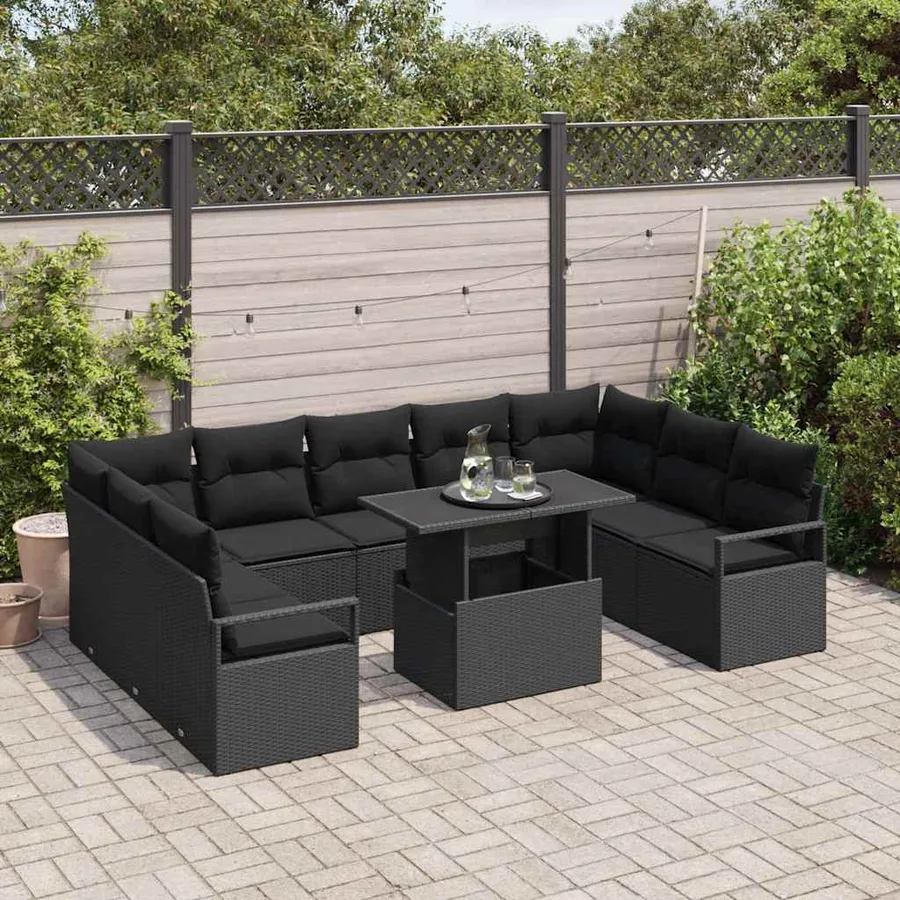 Ensemble de canapé de jardin 10 pcs Noir Poly rotin - 3