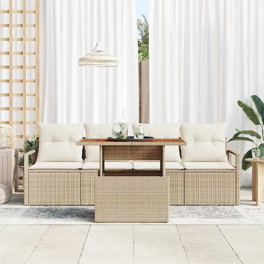 Ensemble de canapé de jardin 5 pcs Beige Poly rotin - 3