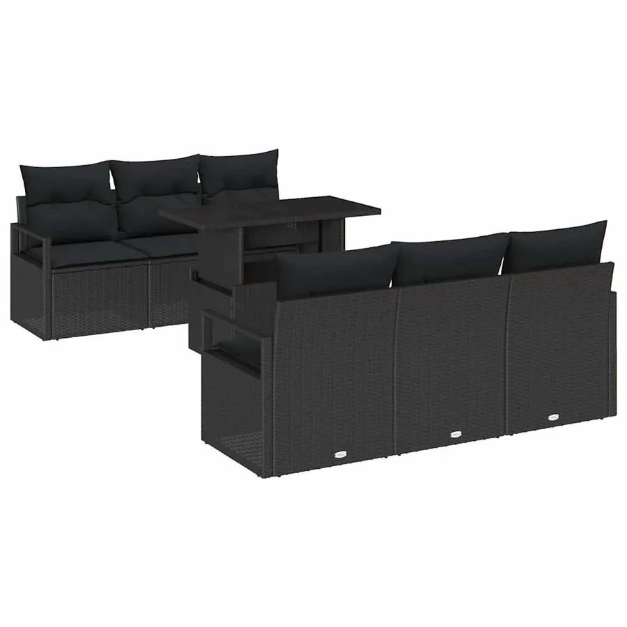 Ensemble de canapé de jardin avec coussin 7 pcs Noir Poly rotin - 2