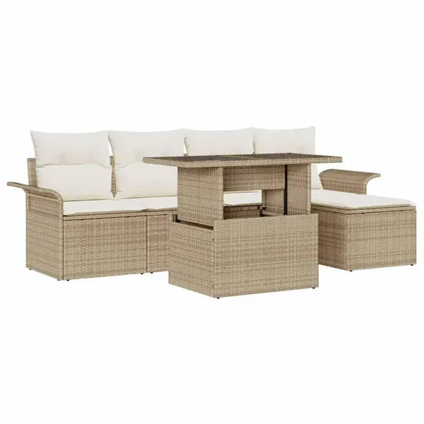Ensemble de canapé de jardin 6 pcs Beige Poly rotin