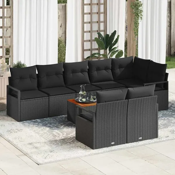 Ensemble de canapé de jardin avec stockage 9 pcs Noir polyrotin