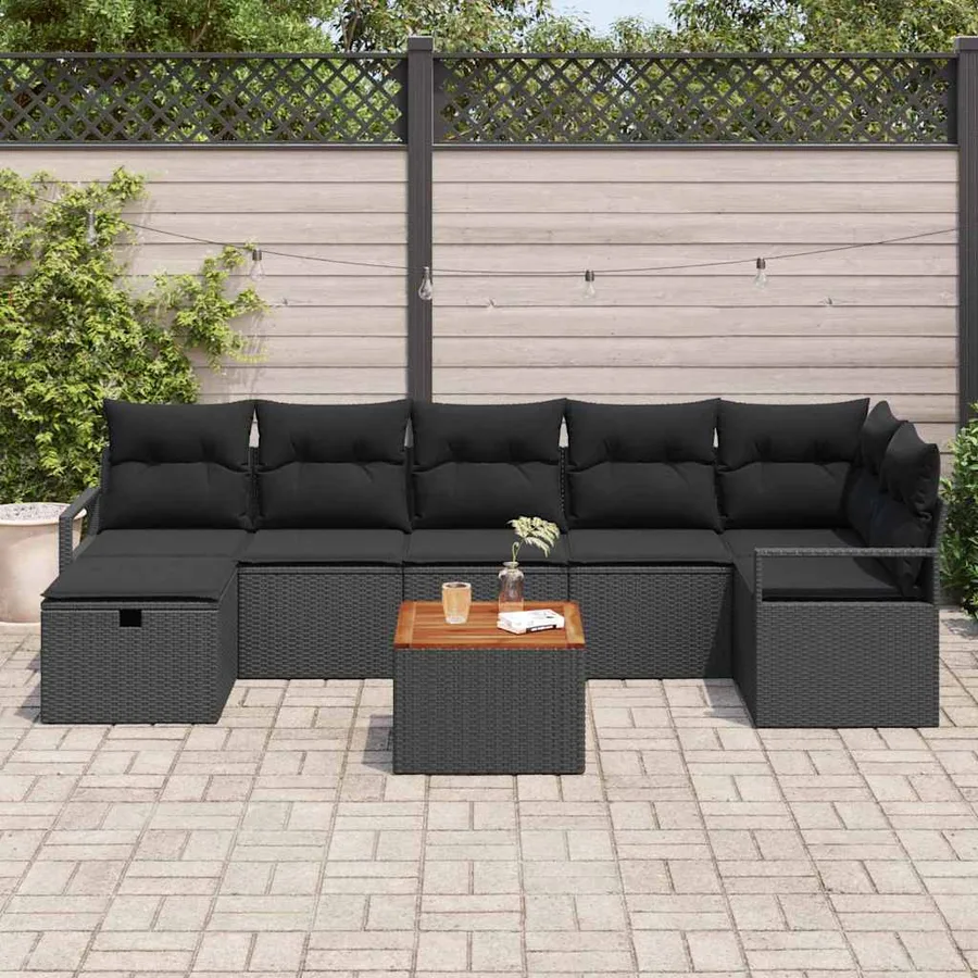 Ensemble de canapé de jardin avec coussin 8 pcs Noir Poly rotin - 3