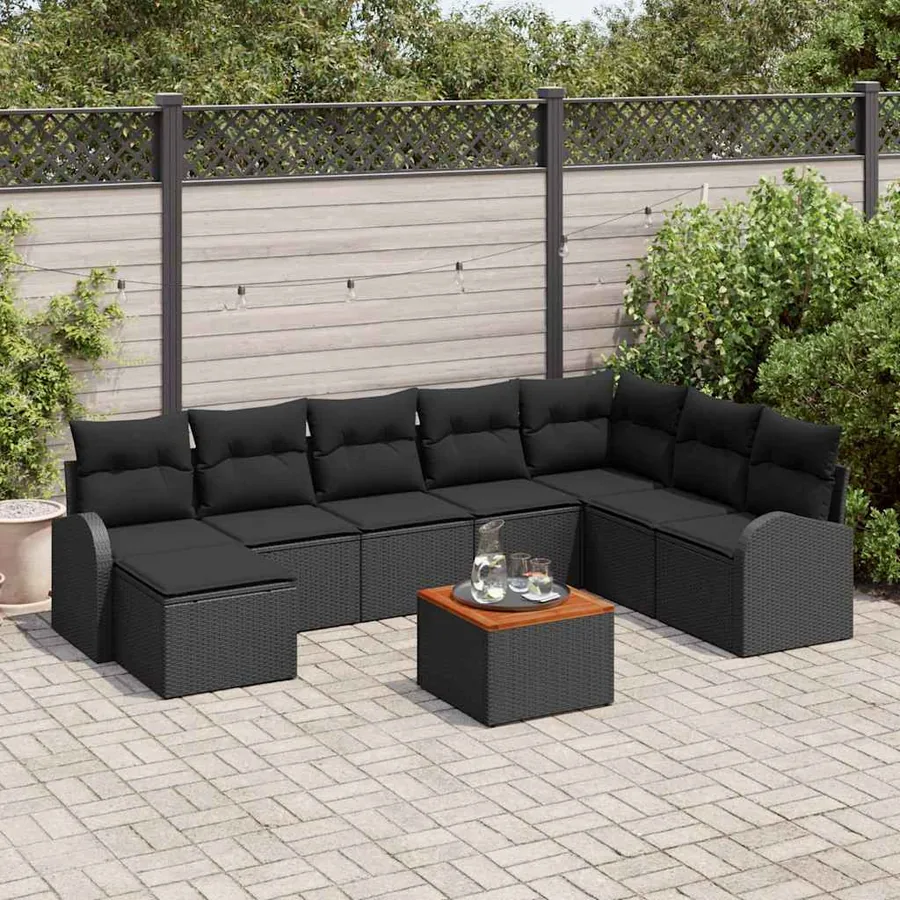 Ensemble de canapé de jardin avec coussin 9 pcs Noir polyrotin