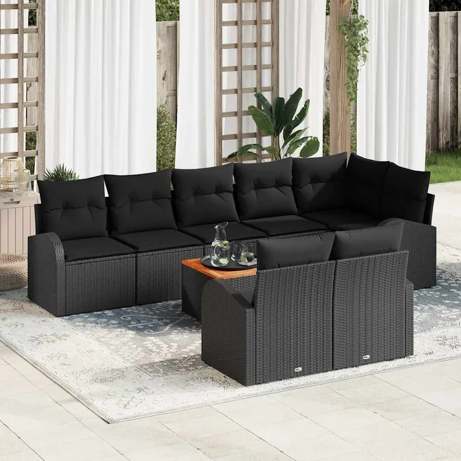 Ensemble de canapé de jardin avec coussin 9 pcs Noir polyrotin