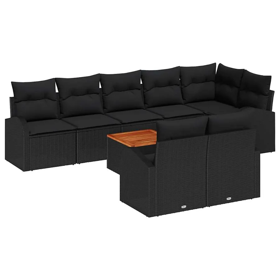 Ensemble de canapé de jardin avec coussin 9 pcs Noir polyrotin - 2