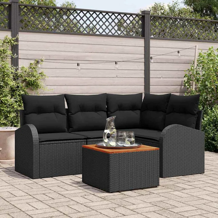 Ensemble de canapé de jardin avec coussin 5 pcs Noir polyrotin