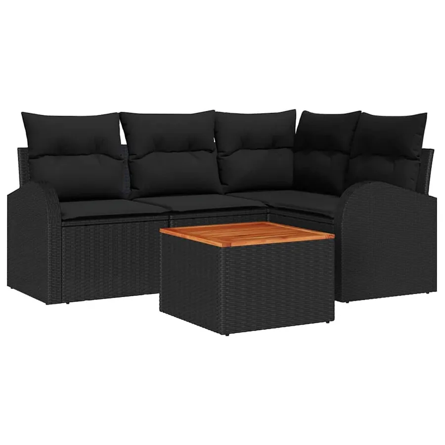 Ensemble de canapé de jardin avec coussin 5 pcs Noir polyrotin - 2