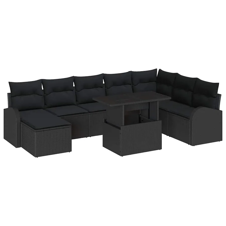 Ensemble de canapé de jardin avec coussin 9 pcs Noir - 2