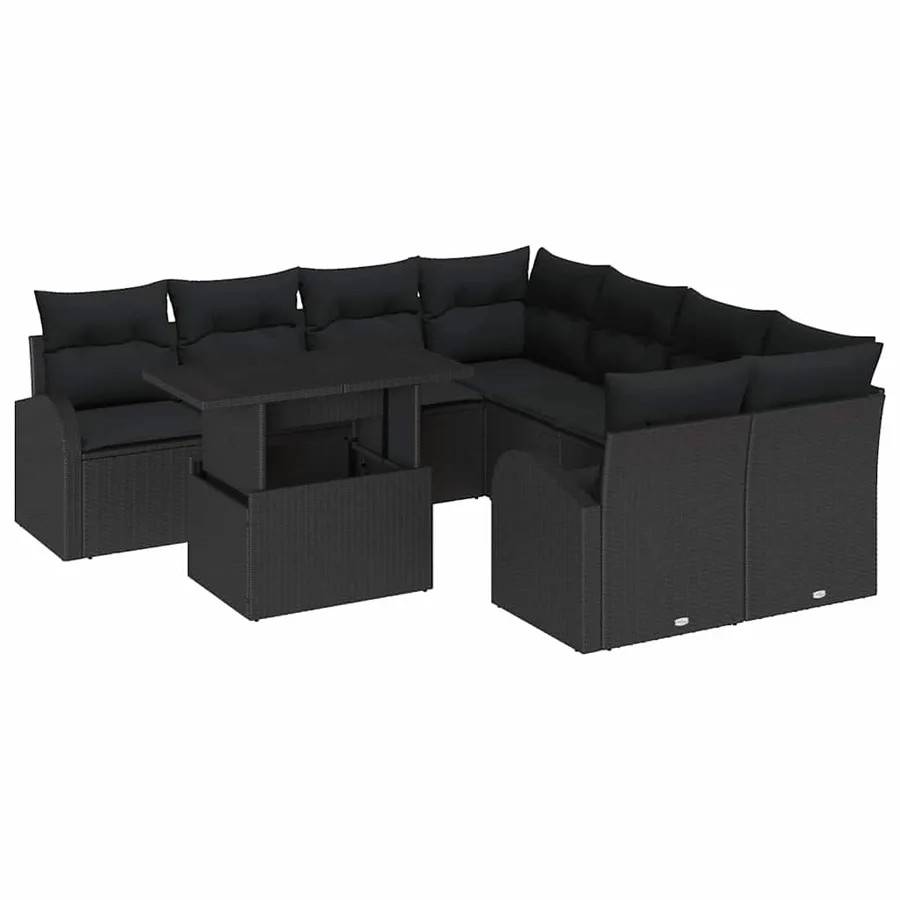 Ensemble de canapé de jardin avec stockage 9 pcs Noir polyrotin - 2