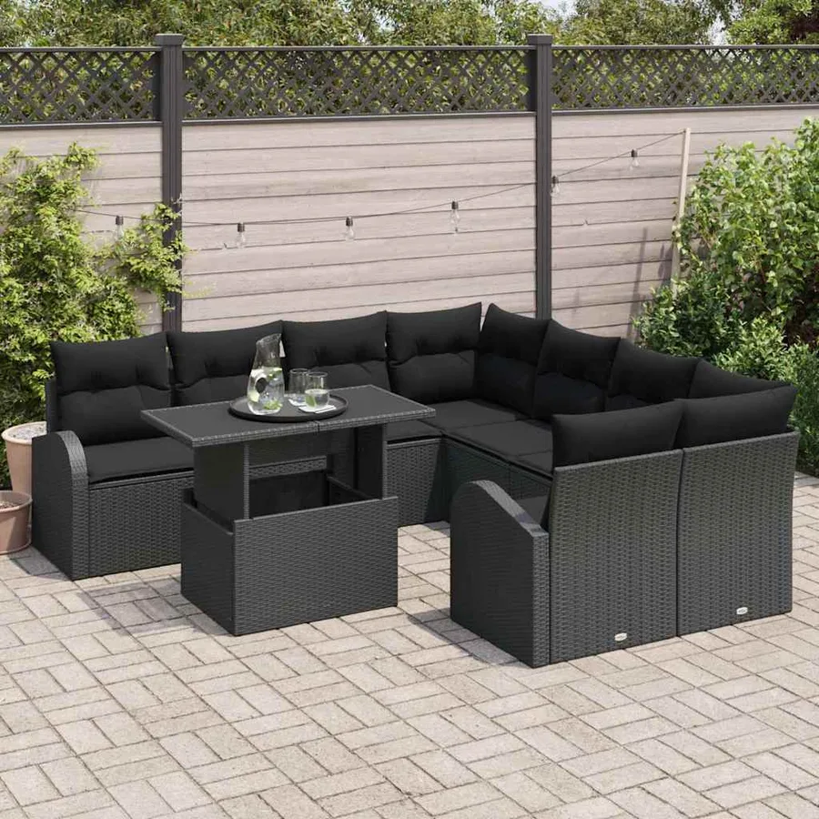 Ensemble de canapé de jardin avec stockage 9 pcs Noir polyrotin - 3
