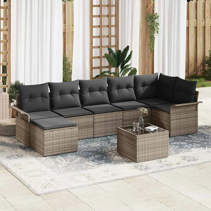 Ensemble de canapé de jardin avec coussin 8 pcs Gris Poly rotin